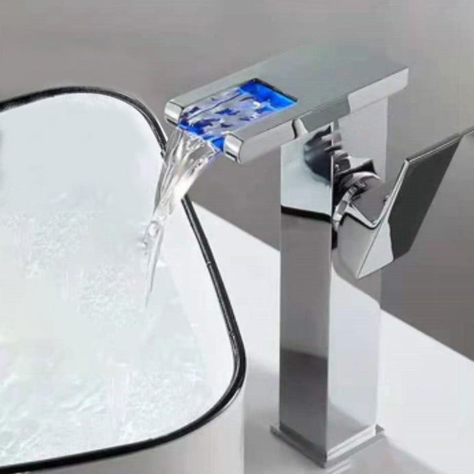Single-Handle Bathroom Sink Faucet Black Chrome Stainless Steel LED Light 1-Hole Modern Basin Faucet