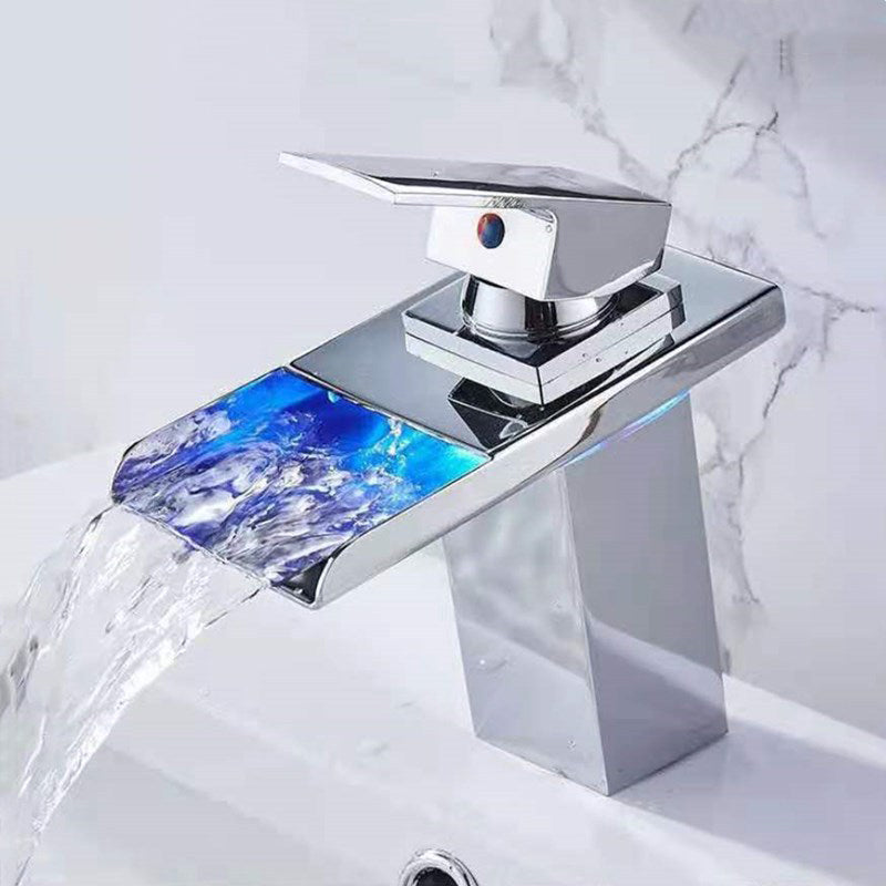 Single-Handle Bathroom Sink Faucet Black Chrome Stainless Steel LED Light 1-Hole Modern Basin Faucet