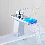 Single-Handle Bathroom Sink Faucet Black Chrome Stainless Steel LED Light 1-Hole Modern Basin Faucet