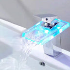 Single-Handle Bathroom Sink Faucet Black Chrome Stainless Steel LED Light 1-Hole Modern Basin Faucet