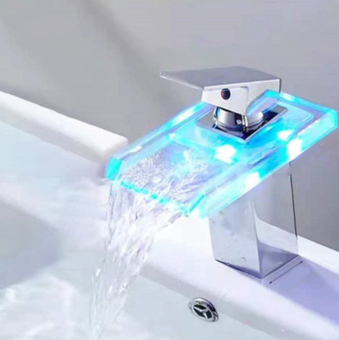 Single-Handle Bathroom Sink Faucet Black Chrome Stainless Steel LED Light 1-Hole Modern Basin Faucet