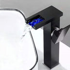 Single-Handle Bathroom Sink Faucet Black Chrome Stainless Steel LED Light 1-Hole Modern Basin Faucet