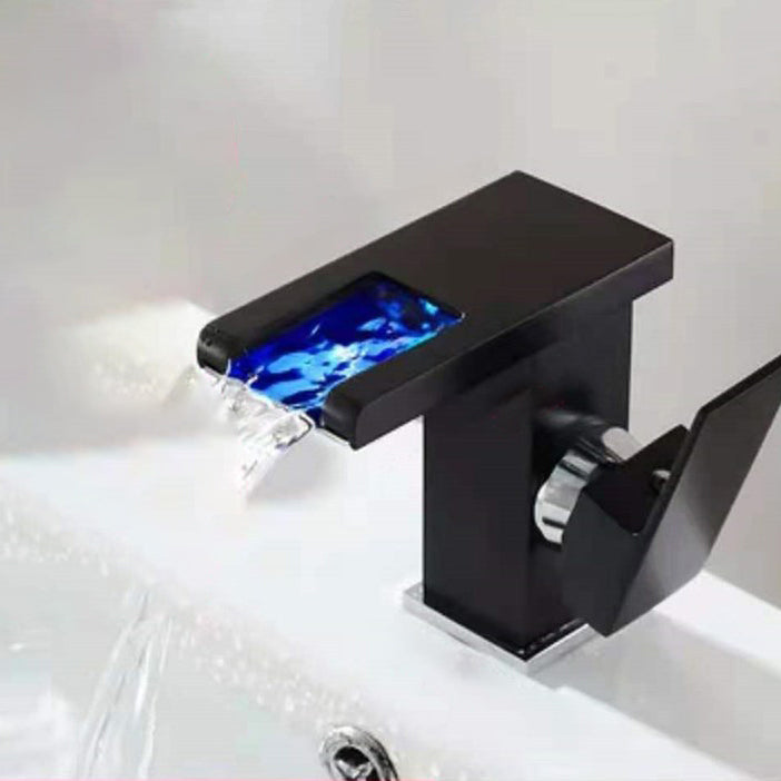 Single-Handle Bathroom Sink Faucet Black Chrome Stainless Steel LED Light 1-Hole Modern Basin Faucet