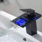 Single-Handle Bathroom Sink Faucet Black Chrome Stainless Steel LED Light 1-Hole Modern Basin Faucet