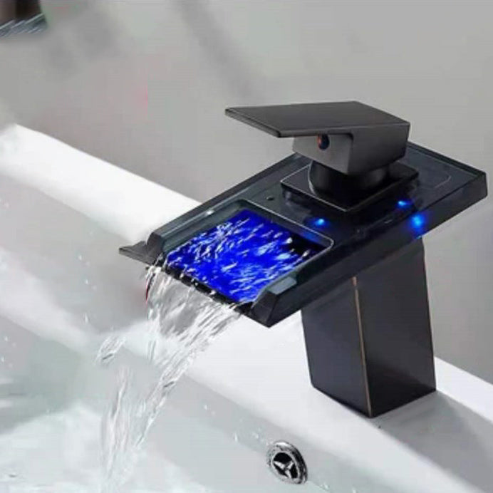 Single-Handle Bathroom Sink Faucet Black Chrome Stainless Steel LED Light 1-Hole Modern Basin Faucet
