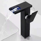 Single-Handle Bathroom Sink Faucet Black Chrome Stainless Steel LED Light 1-Hole Modern Basin Faucet