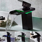 Single-Handle Bathroom Sink Faucet Black Chrome Stainless Steel LED Light 1-Hole Modern Basin Faucet