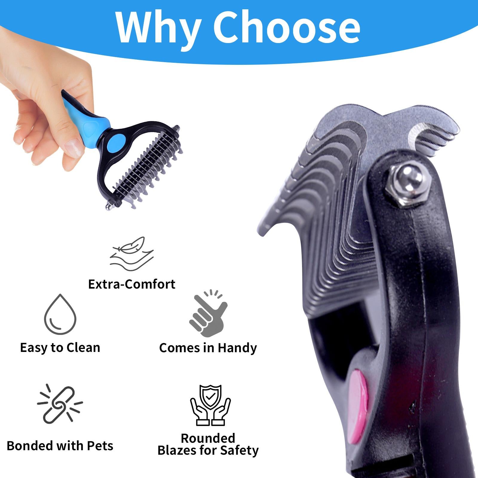 Double-Sided Pet Grooming Brush Stainless Steel Pins Pain-Free Detangling for Dogs Cats Rabbits