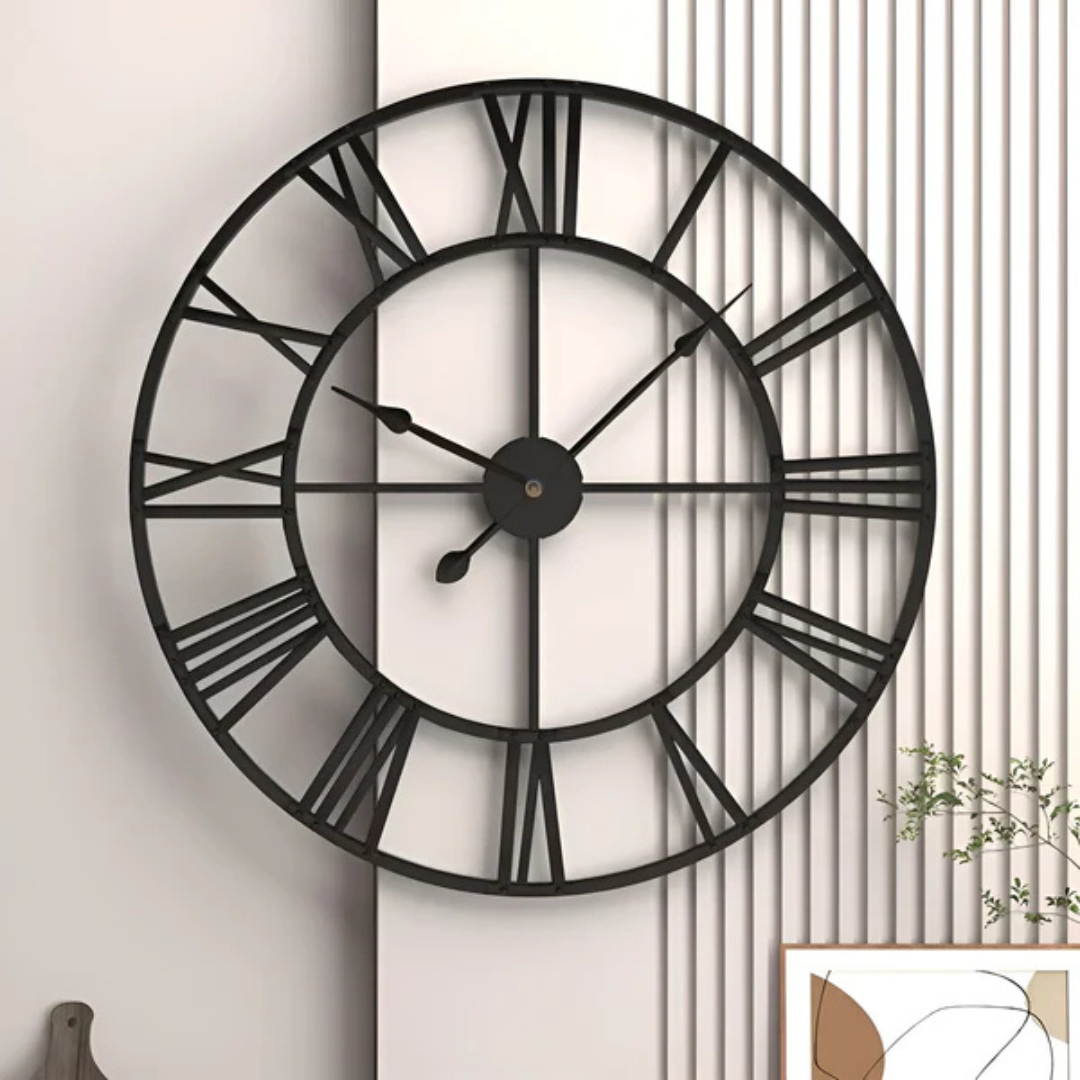 Large Metal Wall Clock 60cm Diameter Contemporary 3D Design Battery Operated