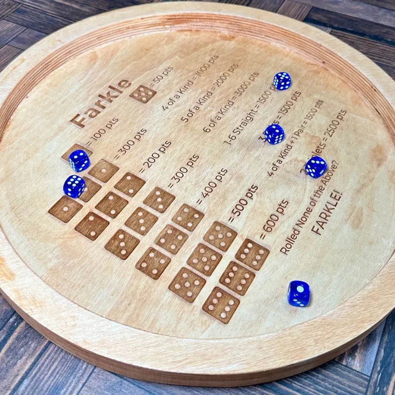 Farkle Dice Tray with Laser-Engraved Scoring System and 6 Dice, 7 or 14 Inch Multipurpose Game Tray