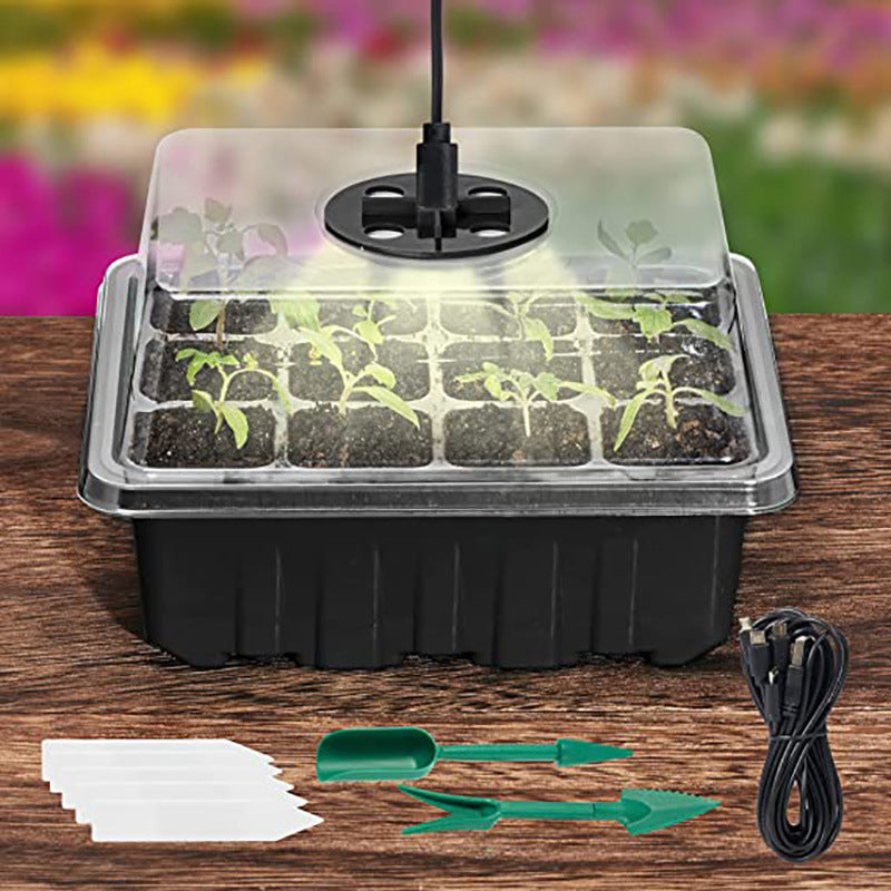 Seed Starter Trays with Grow Light Kit 5 Sets Adjustable Humidity Clear Root View Black Green
