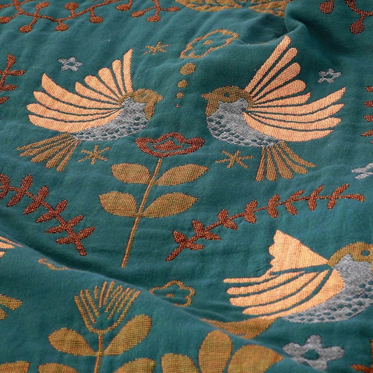 Reversible Scandinavian Bird Throw Blanket Cotton Double-Sided Cozy Lightweight for Home