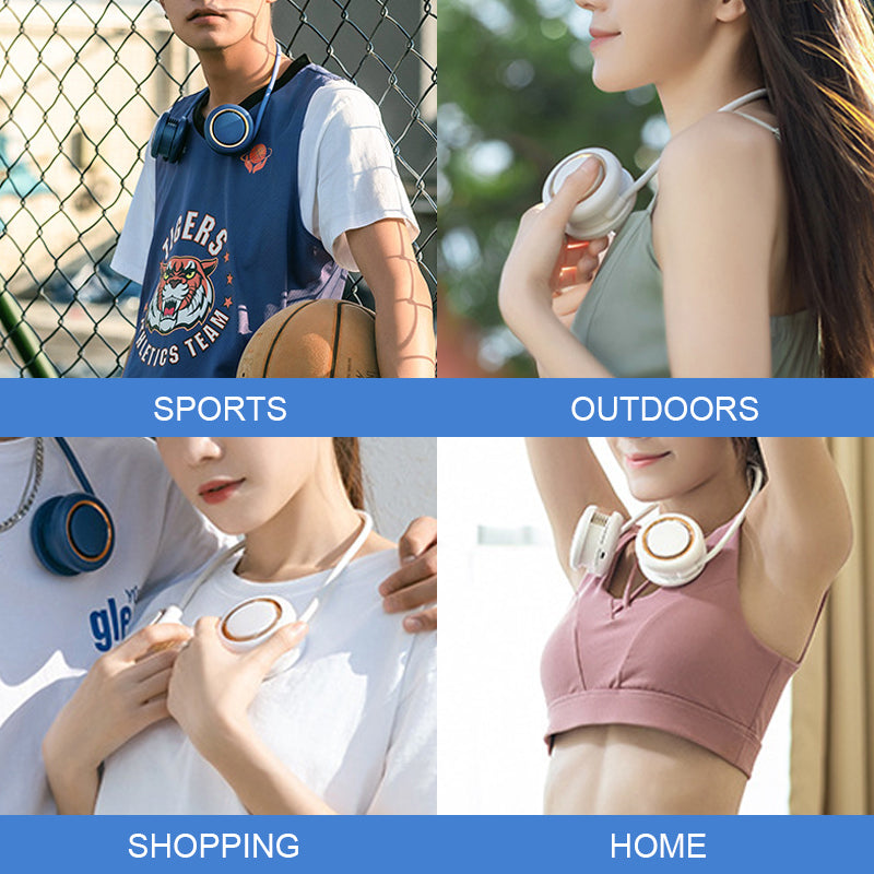 Foldable USB Rechargeable Portable Neck Fan Bladeless Turbine Design Adjustable Silicone Band