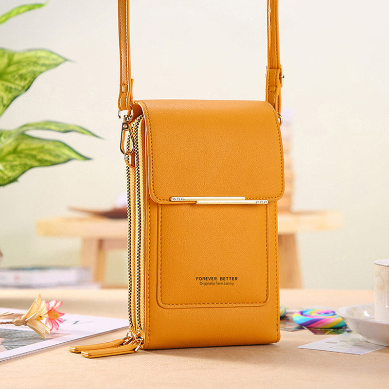 Anti-Theft Leather Crossbody Bag with RFID Protection and Touchscreen Phone Compartment Compact Shoulder Bag for Women