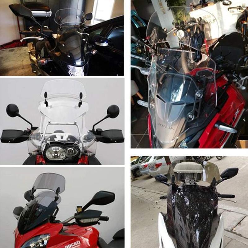 Universal Motorcycle Windshield Extension Clear Grey Plastic Fiber Adjustable Wind Screen Mount