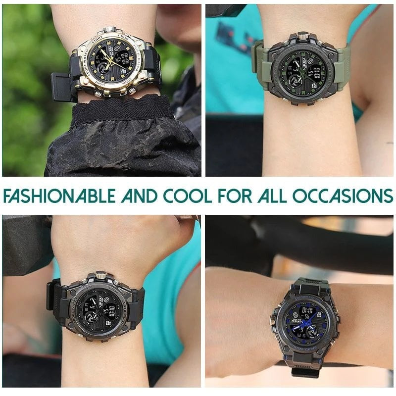 Men's Waterproof Dual-Display Sport Watch with Luminous Dial and Resin Strap