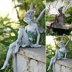 Sitting Fairy Garden Statue Resin Figurine White Brown 22 cm Decorative Outdoor Patio Ornament
