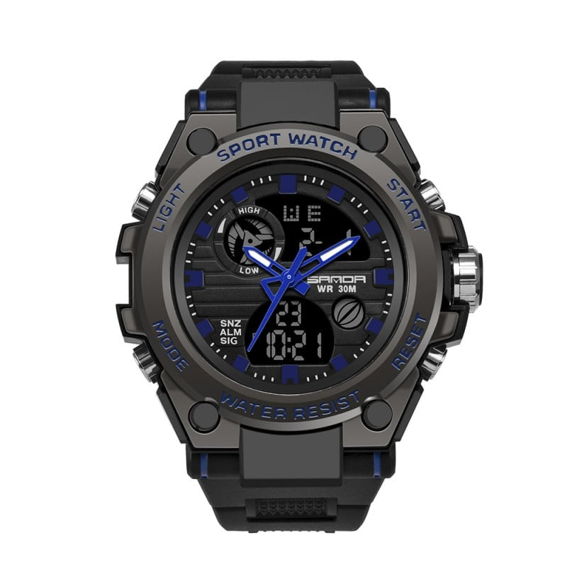 Men's Waterproof Dual-Display Sport Watch with Luminous Dial and Resin Strap