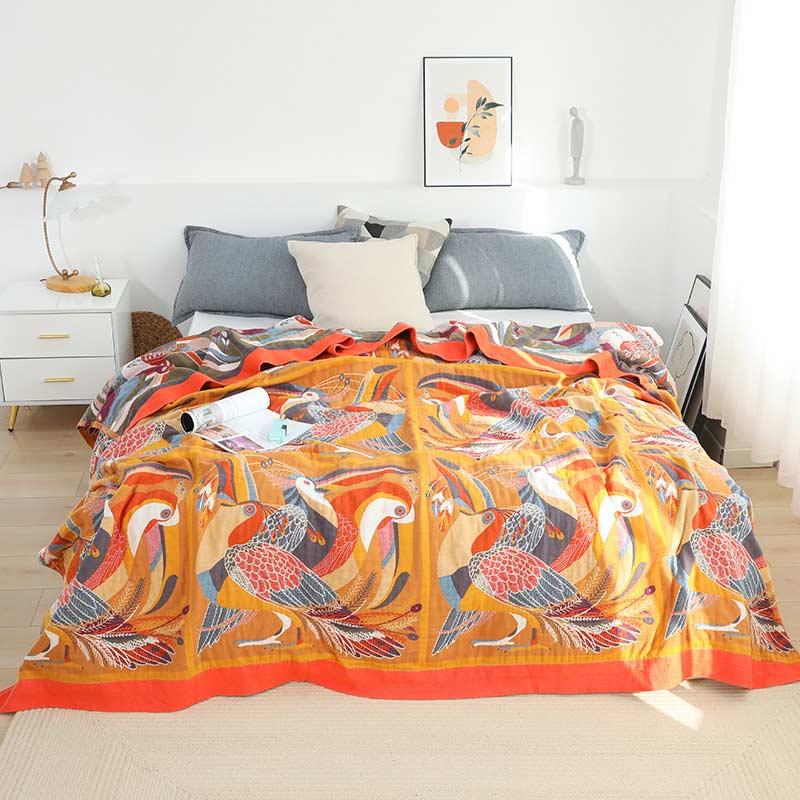 Reversible Organic Cotton Quilt with Toucan Bird Pattern Soft Breathable Eco-Friendly