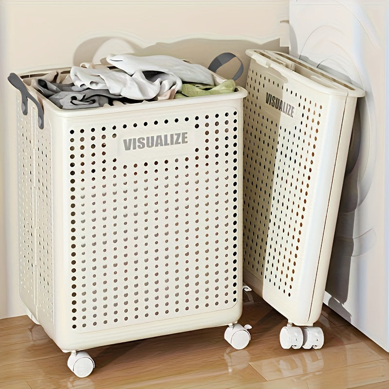 Foldable Laundry Box with Wheels and Castors Mobile Laundry Basket Storage Container