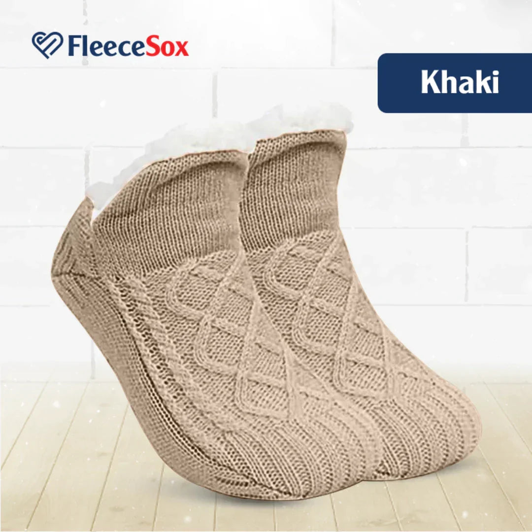 Fleece-Lined Thermal Slipper Socks Non-Slip Grips Warm Cozy Indoor Socks Acrylic Polyester