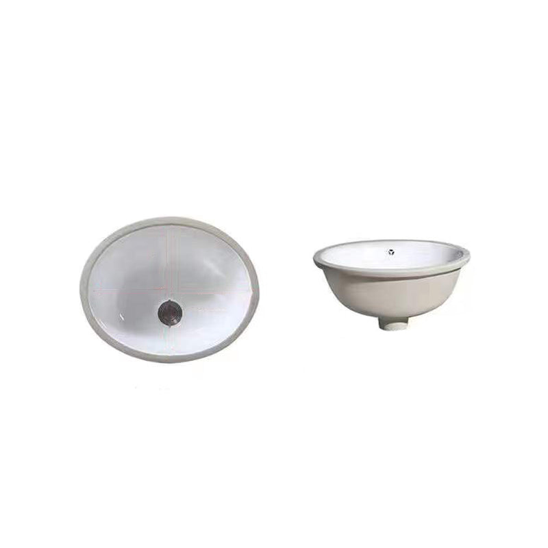 Modern Oval Undermount Porcelain Sink with Pop-Up Drain White Ceramic Bathroom Basin