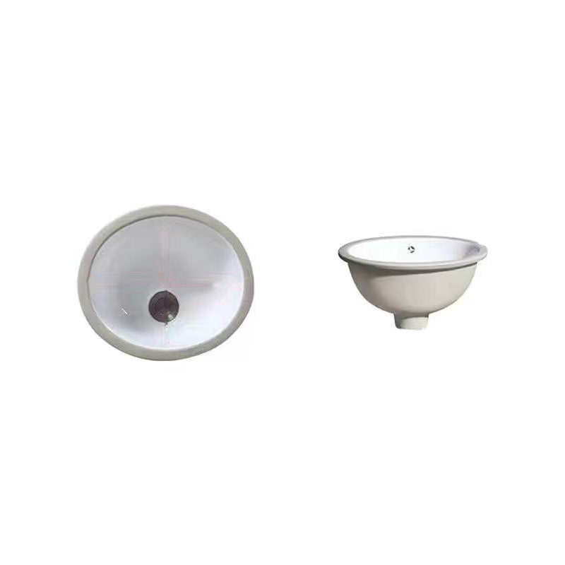 Modern Oval Undermount Porcelain Sink with Pop-Up Drain White Ceramic Bathroom Basin