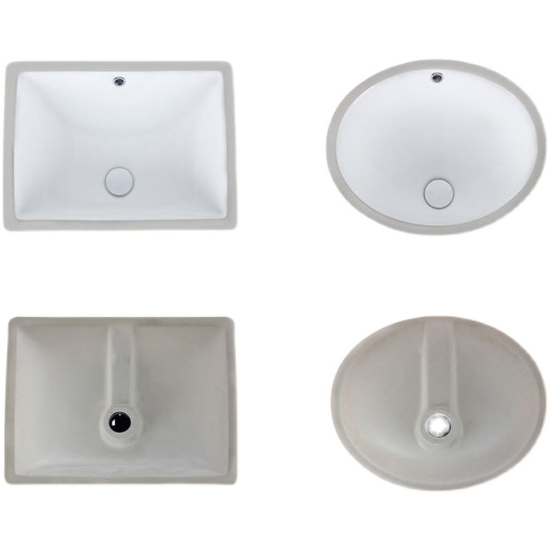 Modern Oval Undermount Porcelain Sink with Pop-Up Drain White Ceramic Bathroom Basin