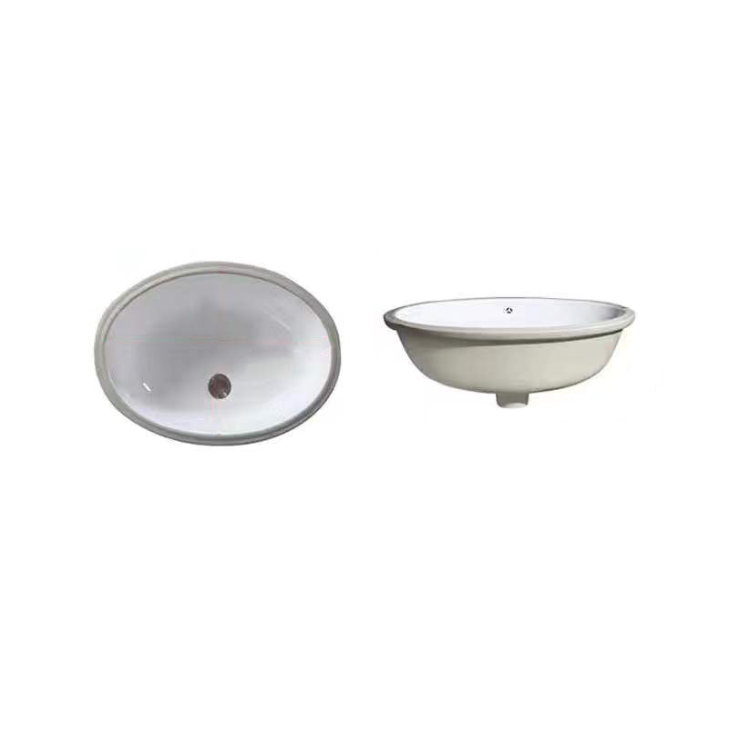 Modern Oval Undermount Porcelain Sink with Pop-Up Drain White Ceramic Bathroom Basin