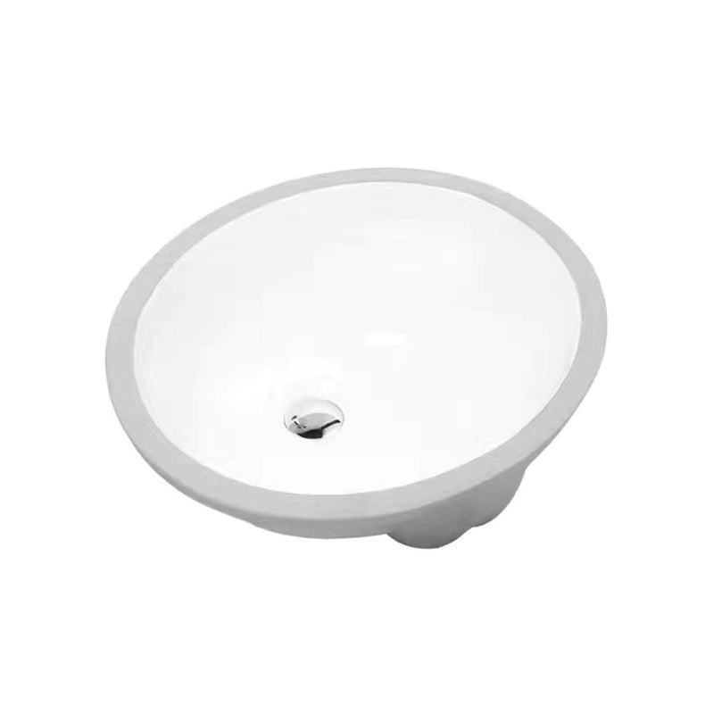 Modern Oval Undermount Porcelain Sink with Pop-Up Drain White Ceramic Bathroom Basin
