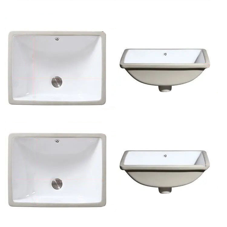 Modern Oval Undermount Porcelain Sink with Pop-Up Drain White Ceramic Bathroom Basin