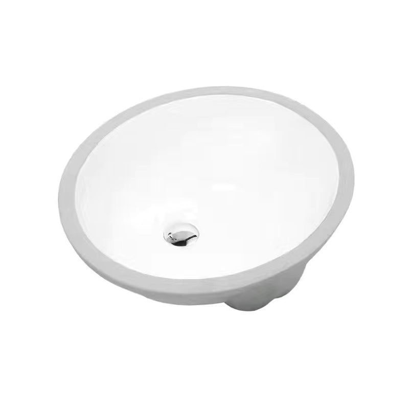 Modern Oval Undermount Porcelain Sink with Pop-Up Drain White Ceramic Bathroom Basin