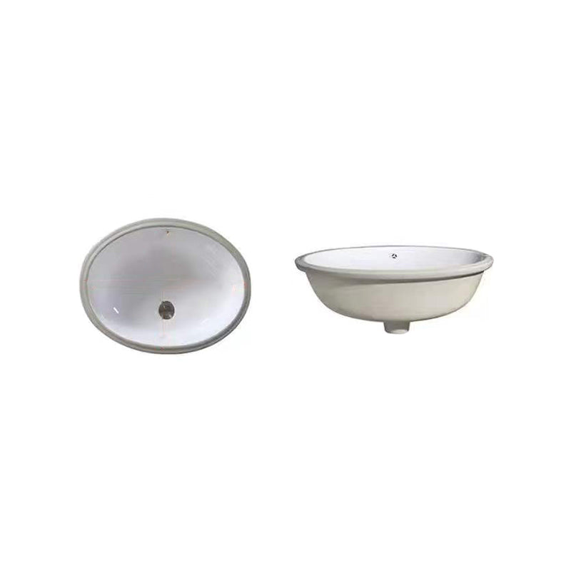 Modern Oval Undermount Porcelain Sink with Pop-Up Drain White Ceramic Bathroom Basin
