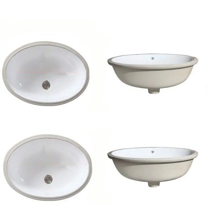 Modern Oval Undermount Porcelain Sink with Pop-Up Drain White Ceramic Bathroom Basin