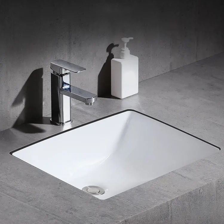 Modern Oval Undermount Porcelain Sink with Pop-Up Drain White Ceramic Bathroom Basin