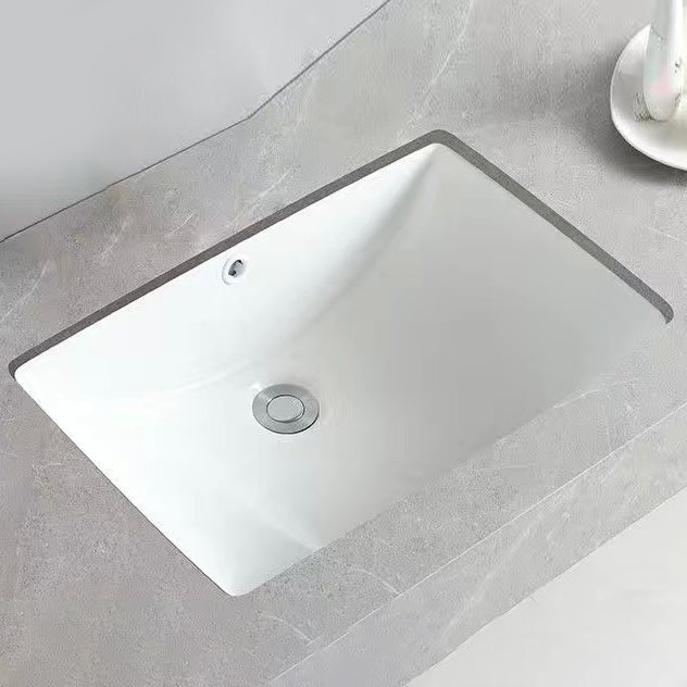 Modern Oval Undermount Porcelain Sink with Pop-Up Drain White Ceramic Bathroom Basin