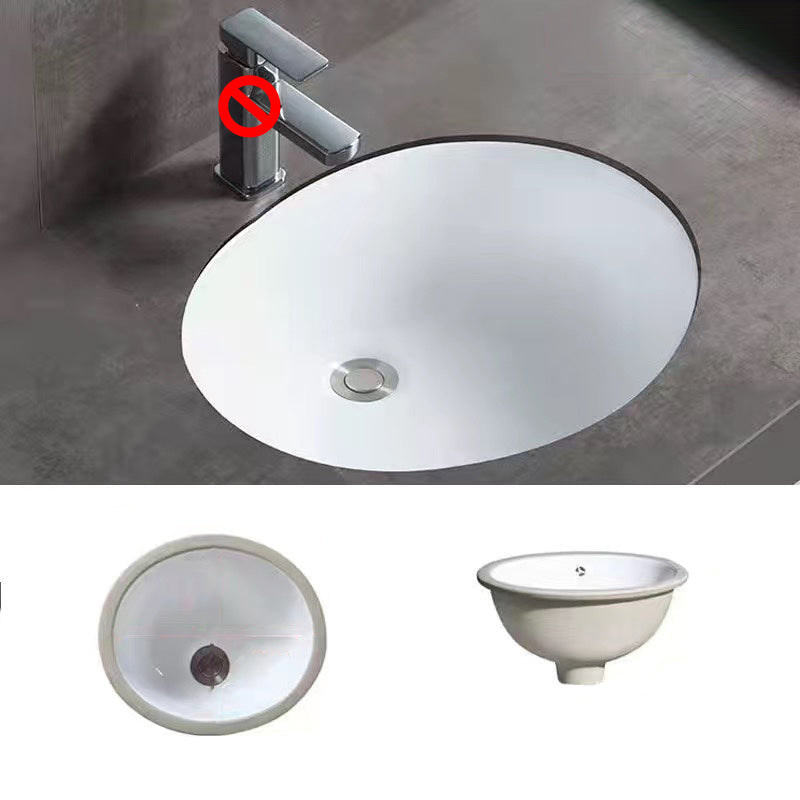 Modern Oval Undermount Porcelain Sink with Pop-Up Drain White Ceramic Bathroom Basin