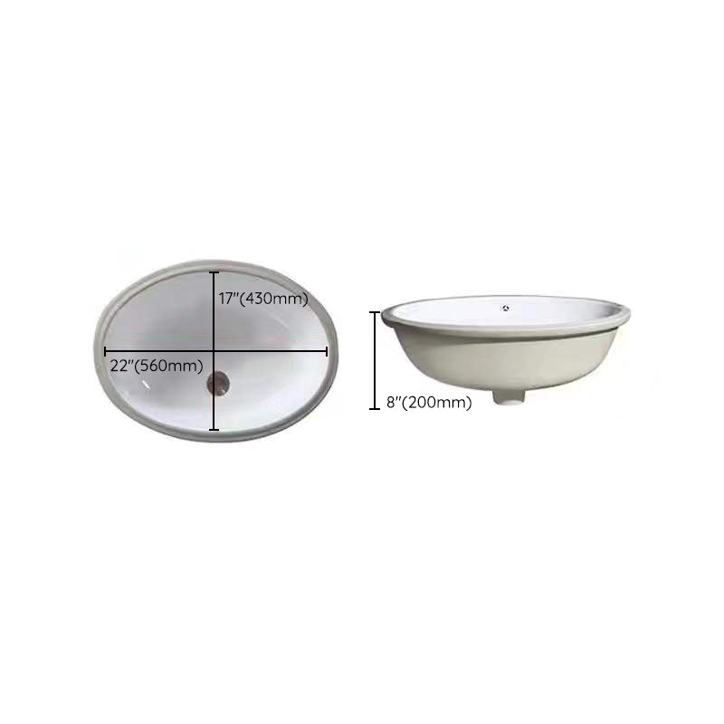 Modern Oval Undermount Porcelain Sink with Pop-Up Drain White Ceramic Bathroom Basin