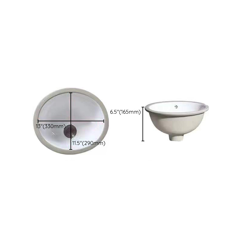 Modern Oval Undermount Porcelain Sink with Pop-Up Drain White Ceramic Bathroom Basin