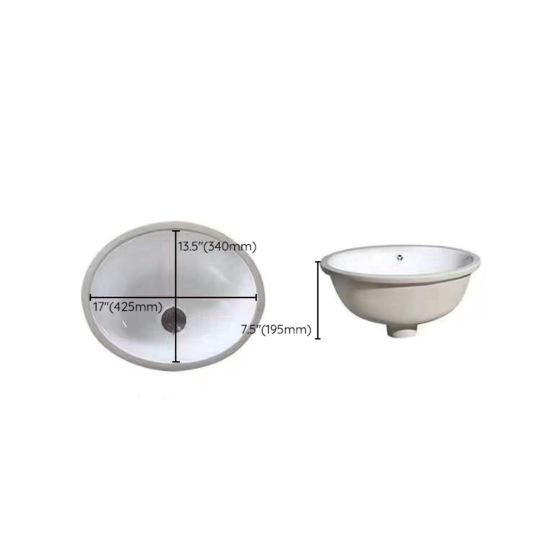 Modern Oval Undermount Porcelain Sink with Pop-Up Drain White Ceramic Bathroom Basin