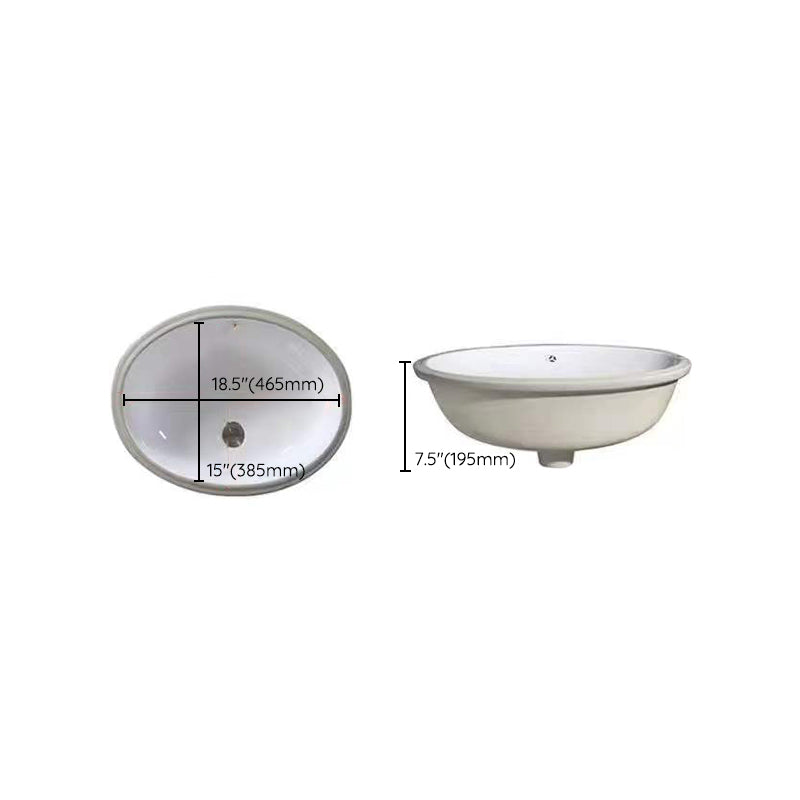 Modern Oval Undermount Porcelain Sink with Pop-Up Drain White Ceramic Bathroom Basin
