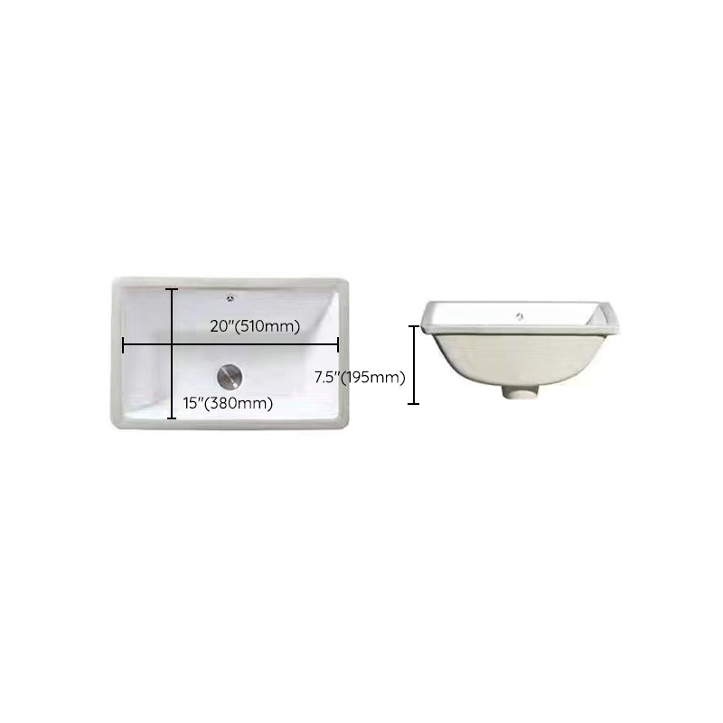 Modern Oval Undermount Porcelain Sink with Pop-Up Drain White Ceramic Bathroom Basin