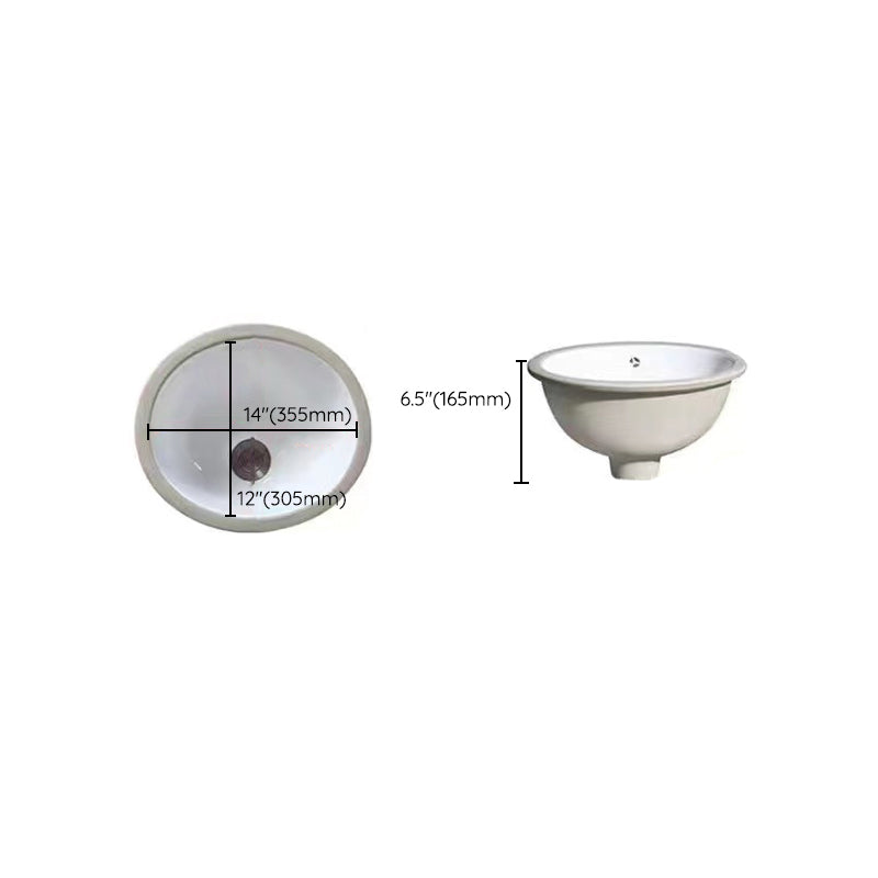 Modern Oval Undermount Porcelain Sink with Pop-Up Drain White Ceramic Bathroom Basin