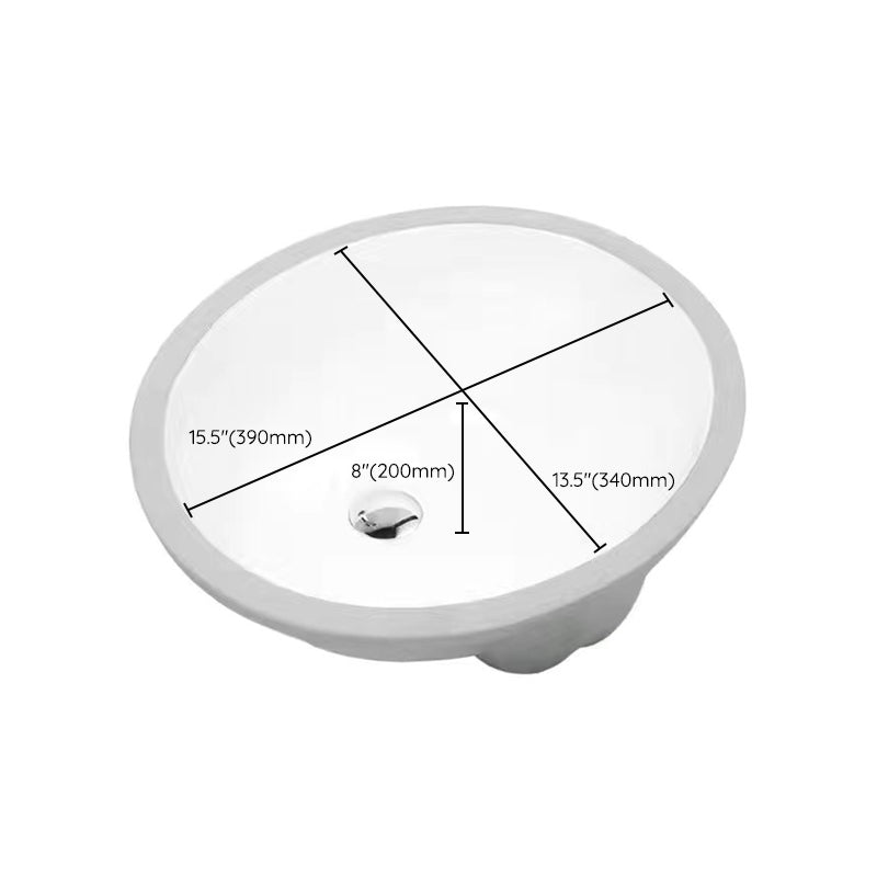 Modern Oval Undermount Porcelain Sink with Pop-Up Drain White Ceramic Bathroom Basin