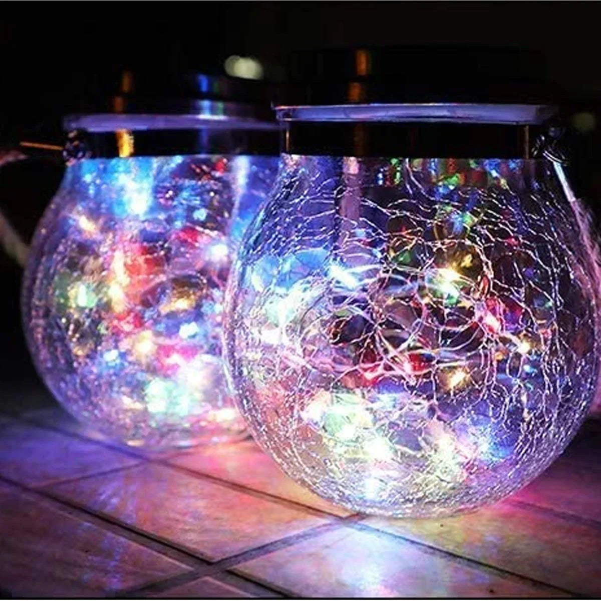 Solar Mason Jar Lamp with Cracked Glass and Hemp Rope Warm LED Outdoor Solar Light Waterproof