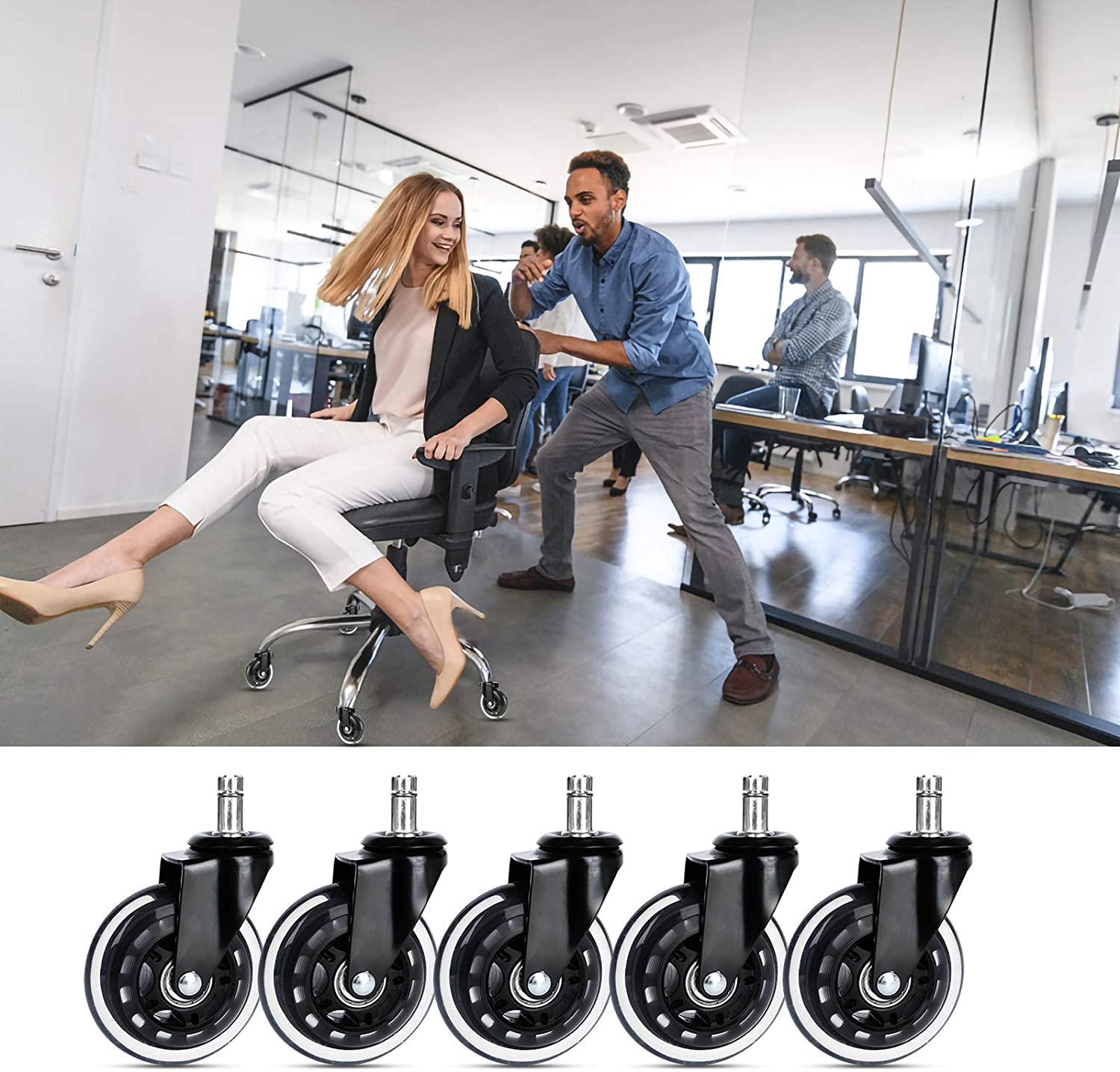 5-Pack Office Chair Wheels 10mm x 22mm Polyurethane Floor Protectors Silent Smooth Rollers