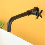 Wall-Mounted Bathroom Sink Faucet Copper Low Arc Cross Handle Single Hole