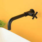 Wall-Mounted Bathroom Sink Faucet Copper Low Arc Cross Handle Single Hole