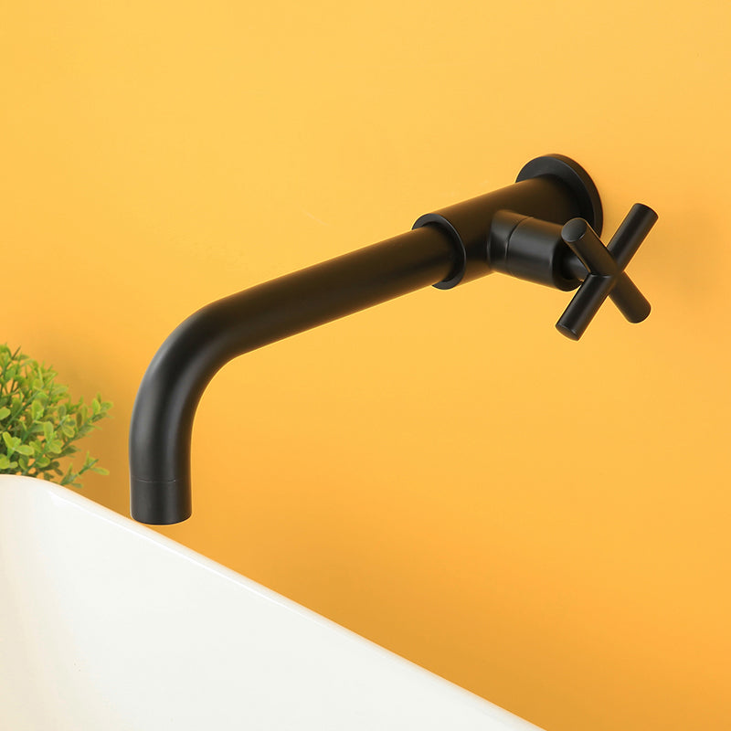 Wall-Mounted Bathroom Sink Faucet Copper Low Arc Cross Handle Single Hole