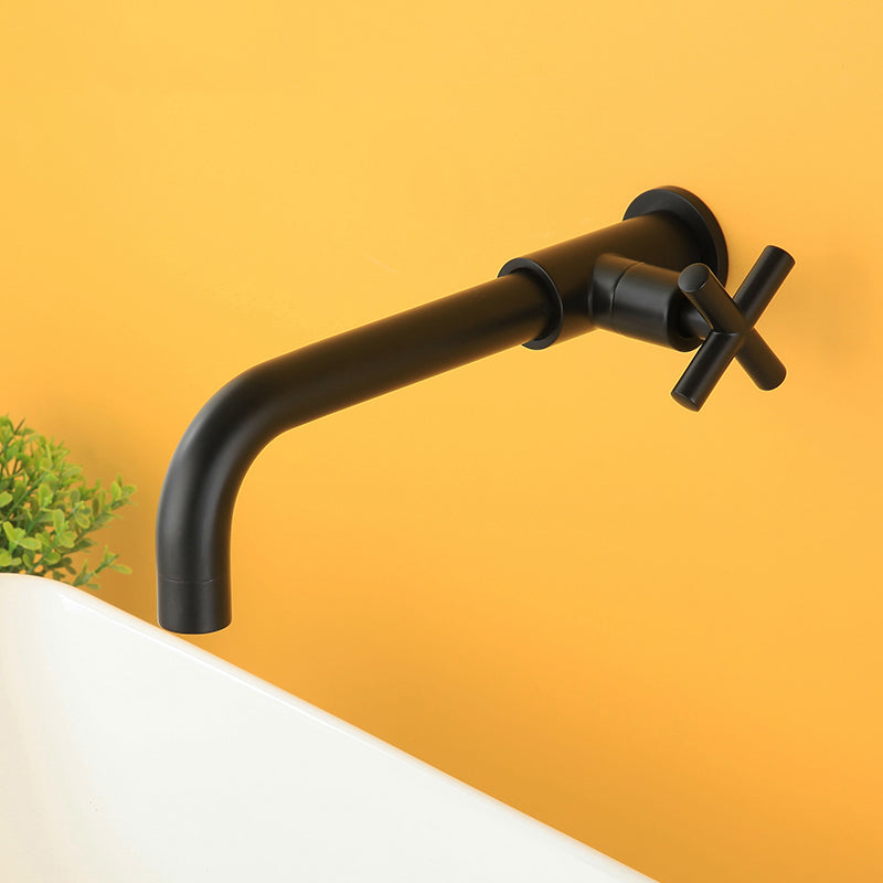 Wall-Mounted Bathroom Sink Faucet Copper Low Arc Cross Handle Single Hole